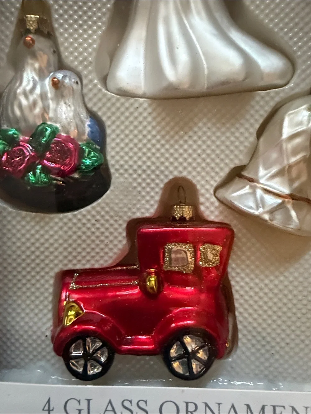 Wedding Glass Ornament bride, and groom, Dove bells carriage- Target 2002